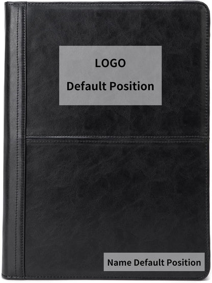 Personalized Leather Portfolio with 3 Ring Binder, Vegan Leather Padfolio Zippered, A4 Notebook Holder Customized Business Folder Organizer Gift for Men and Women, Black