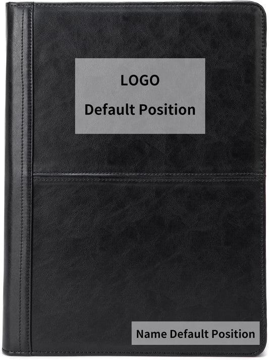Personalized Leather Portfolio with 3 Ring Binder, Vegan Leather Padfolio Zippered, A4 Notebook Holder Customized Business Folder Organizer Gift for Men and Women, Black