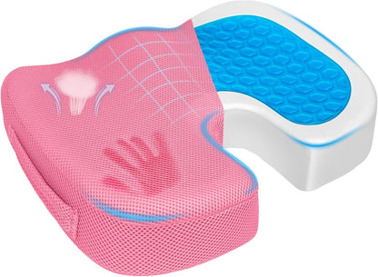 Gel Seat Cushion for Car Office - Memory Foam Pain Relief Chair Pillow Cushions - Tailbone Sciatica Coccyx Butt Lumbar Support Pad for Sitting Driving Traveling, Mesh, Pink