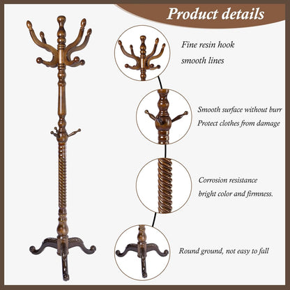 Wooden Coat Rack Freestanding, Vintage Coat Racks with Sturdy Round Base, Adjustable Height 37.40"-72.83" Entrance Coat Rack for Bedroom Living Room Entryway (Vintage Triangle)