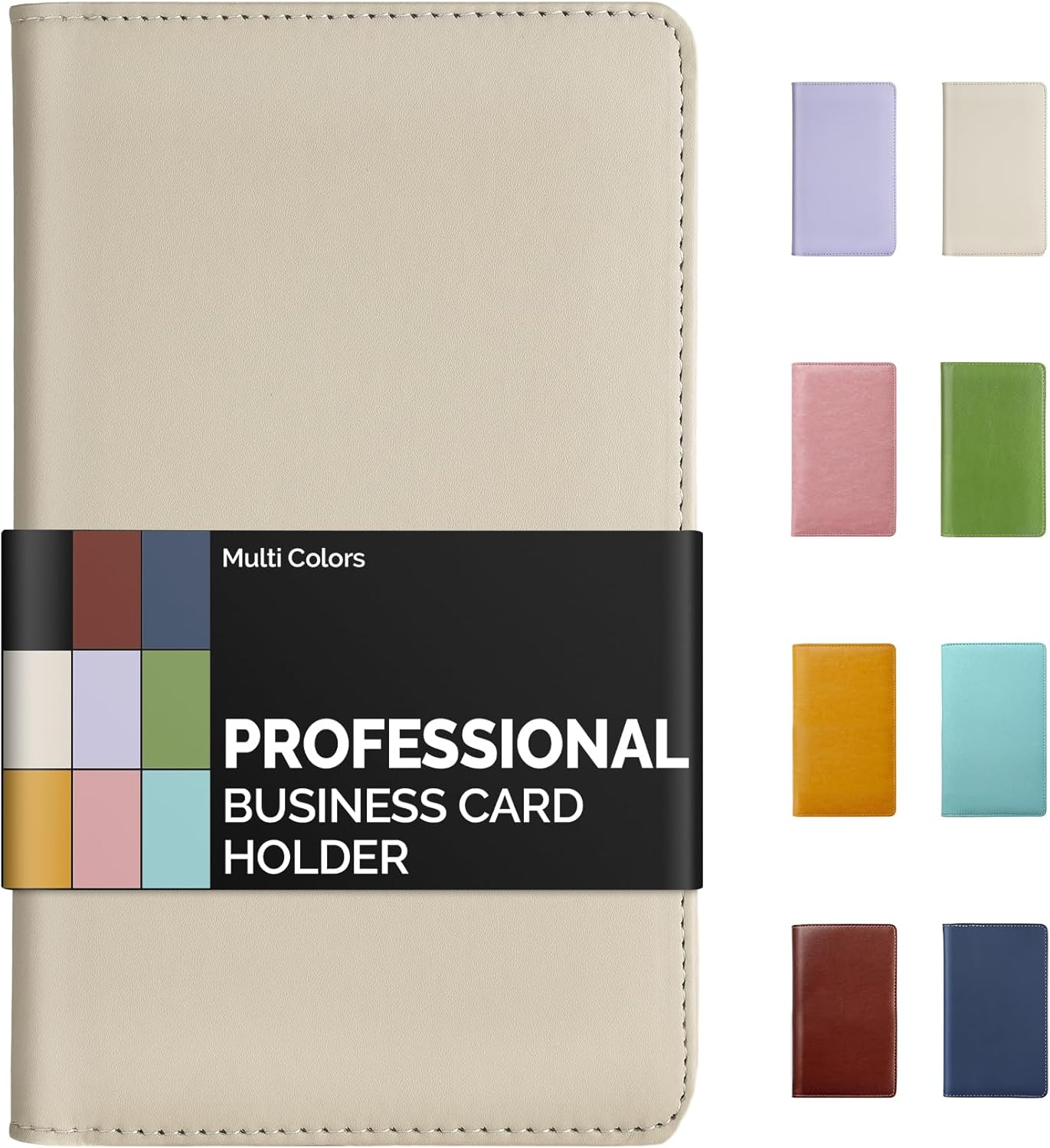 Sooez Leather Professional Business Card Book Holder Organizer, 240 Capacity Credit Card Booklet, PU Name Cards Holder Storage File for Men Women, Beige