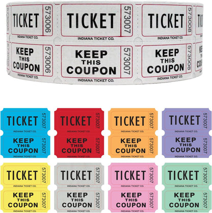 INDIANA TICKET CO. 1,000 White Raffle Tickets Double Roll, Premium Quality 50/50 Raffle Tickets, Tickets for Events, Carnivals, Door Prizes, Drinks and More