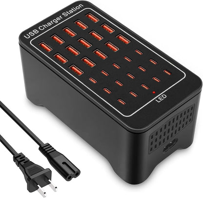 Charging Station, USB C Charger Block, 150W 30-Port【15USB-C + 15USB-A】, Travel Charger Station Fast Charger Desktop USB Wall Charger Compatible iPhone, iPad, Tablets, Smartphones