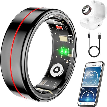 Fit Ring, Smart Health Rings for Women Men with Heart Rate,Blood Oxygen,HRV,Stress Level, Sleep Monitor, Step Tracker, No Subscription Fee, IP68 Waterproof Smart Ring for iphone &Android (Black, 10#)