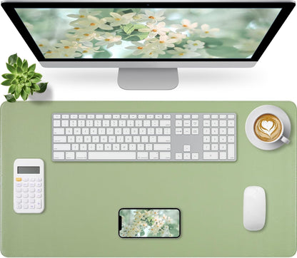 Light Green Desk Mat with Stitched Edges, Large Mouse Pad, Non-Slip Desk Protector Mat, Leather Desk Blotter, Waterproof Desk Pad for Office Home Decor(31.5×15.7 Inches)