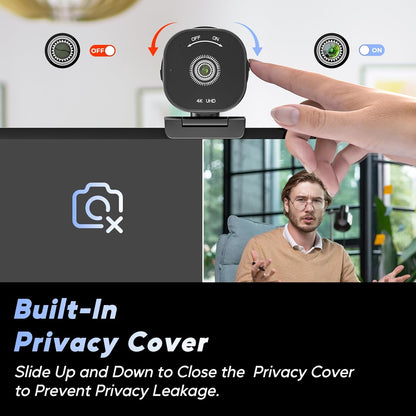 Nisheng 4K Webcam, AutoFocus USB Camera with Dual AI Noise-Cancelling Mics, 4K Webcam for PC with Privacy Cover, Plug & Play Web Camera for Zoom/Teams/Meet/Xbox/OBS