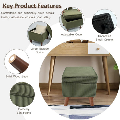 Storage Ottoman with Adjustable Lid, Soft Step Stool, Footrest and Seat, Ottoman Foot Rest for Living Room, Bedroom, Dorm, Green