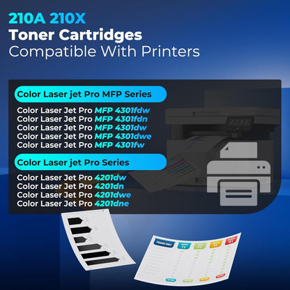 210A Toner Cartridges Compatible for HP 210A 210X Toner Color Laser Jet Pro MFP 4301fdw MFP 4301fdn Compatible for Color Laser Jet Pro 4201dw 4201dn ColorPro MFP 4301 4201 Series (4 Pack with Chip)