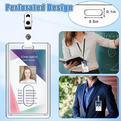 30 PCS Acrylic Card Holders, Clear ID Card Holders, Hard Plastic Badge Holder, Vertical Card Protector, Cover Transparent Badge Protector for Office Classroom Fair
