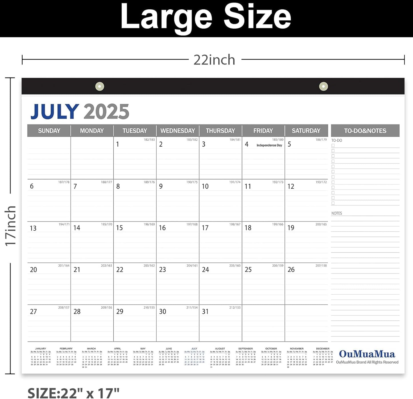 OuMuaMua 3-Pack Large Desk Calendars 2025-2026 - 19 Months from Jun. 2025 through Dec. 2026, 22" x 17" Desktop Wall Calendar with Julian Date To-do & Notes, Corner Protectors for School Home Office