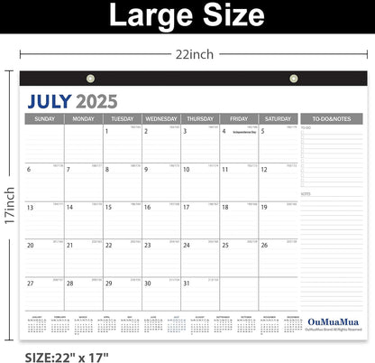 OuMuaMua 3-Pack Large Desk Calendars 2025-2026 - 19 Months from Jun. 2025 through Dec. 2026, 22" x 17" Desktop Wall Calendar with Julian Date To-do & Notes, Corner Protectors for School Home Office