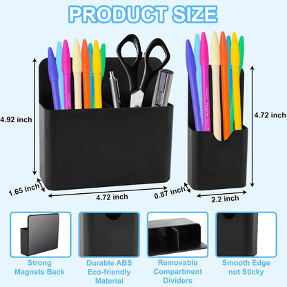 Magnetic Pen Holder,2 Pack Magnetic Dry Erase Marker Holder with Generous Compartments,Strong Magnet Storage Marker Pen Pencil Organizer for Refrigerator,Whiteboard,Locker Accessories