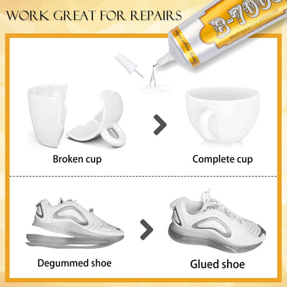 B7000 Rhinestone Jewelry Glue Clear, B-7000 Glue 3.7 fl oz Upgrade Multi-Function Adhesive Super Glue with Cap & Precision Tip for Repair, Small Hobby Models, Metal Stone Crafts, Fabric, Shoes(110ML)