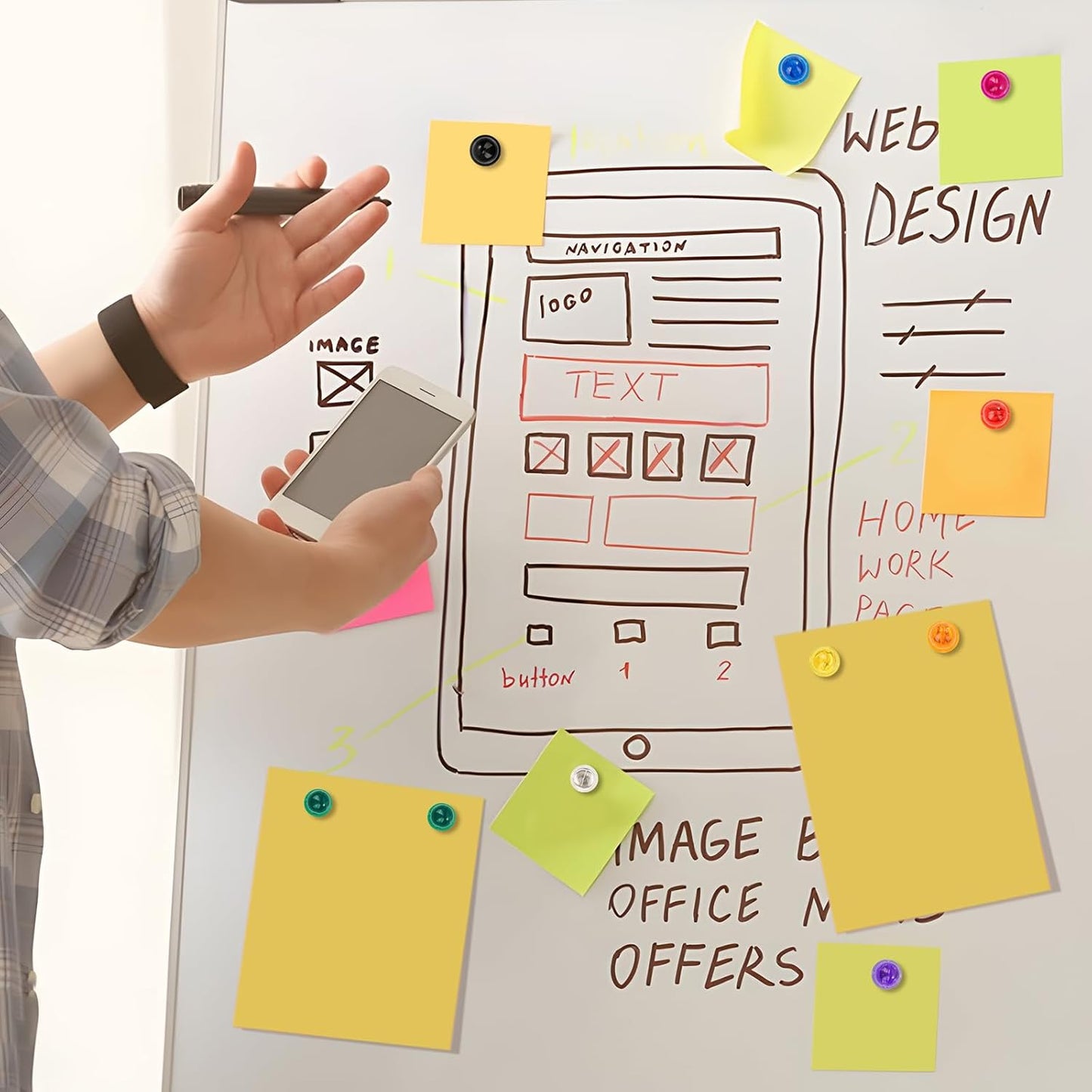 60PCS Colorful Strong Magnetic Push Pin Magnets, 6 Assorted Color for Office, Classroom, Kitchen Home and School, Map Magnets, Whiteboard Magnet