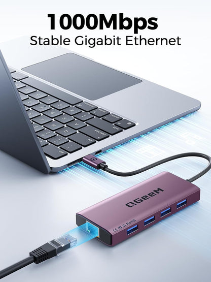 QGeeM USB C Hub Ethernet,9 in 1 USB Type C Hub HDMI Multi-Port Converter Adapter,100W Pd, USB 3.0,SD/TF Card Reader,Compatible for MacBook Pro Air Ipad HP Dell Lenovo Chromebook etc.-Violet