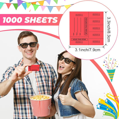 Kosiz 1000 Sheet 5 Bid Raffle Tickets Chinese Auction Tickets Sheets Auction Fundraiser Ticket Numbered with Name and Phone Number Per Sheet Raffle Tags for Silent Auction(Red)
