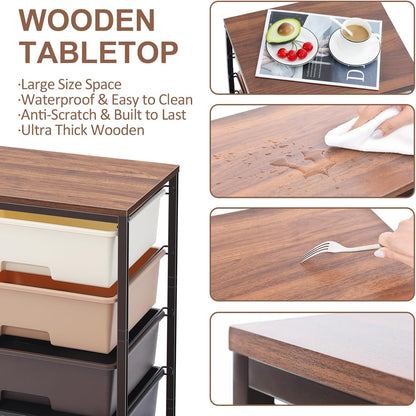 Utility Cart with 4 Drawers,Rolling Storage Cart with Drawers,Storage Rolling Drawer Cart,Brown