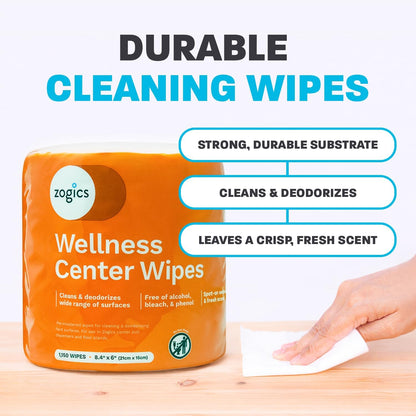 Zogics Wellness Center Cleaning Wipes – Gym Wipes for Cleaning Surfaces and Equipment, Durable and Safe Pre-Saturated Wet Wipes (1 Roll of 1,150 Wipes)