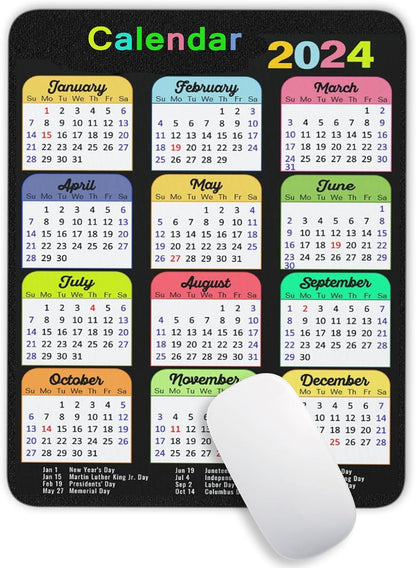 Calendar Mouse Pad, Gaming Mouse Mat with Custom Design, Non-Slip Rubber Base MousePads for Office Home Laptop Travel, 9.5"x7.9"x0.12" Inch (2024 Color Calendar Vertical)