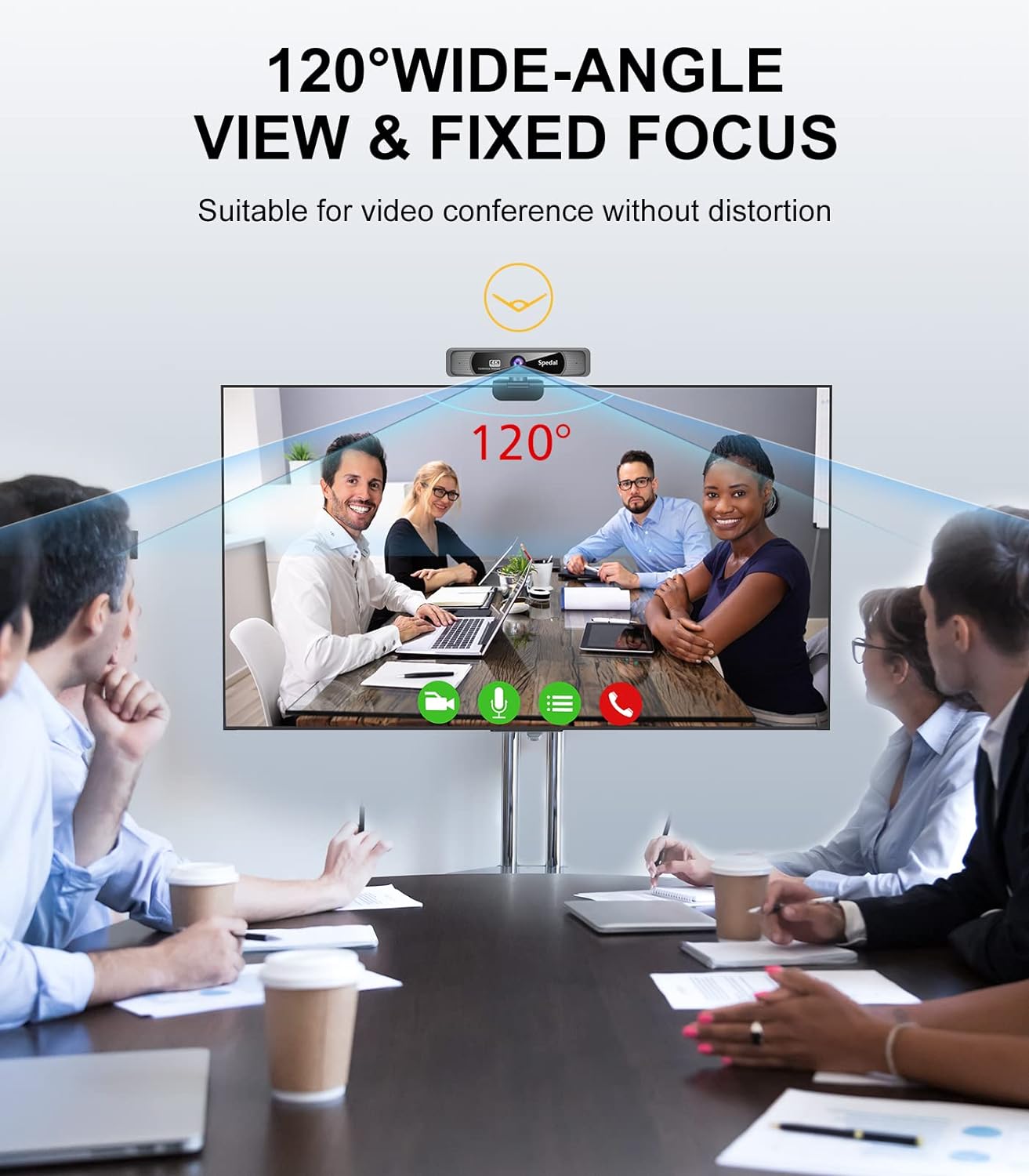 Spedal 4K UHD Webcam with Built-in AI Noise Reduction Dual Microphones,120° Wide Angle Zoomable Webcam with Remote and Software Control for Conferencing/Streaming/Online Teaching/Video Calling