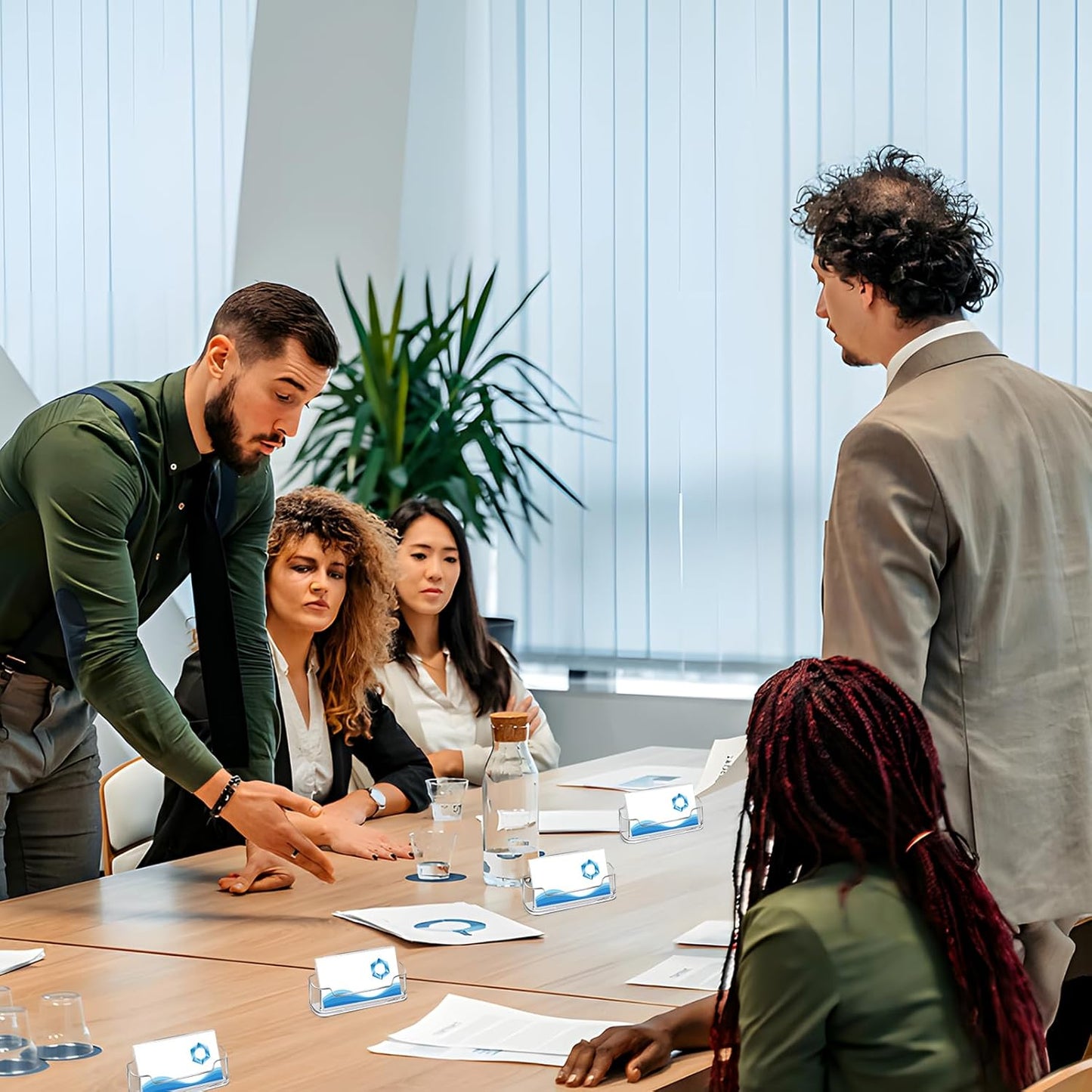 Mototo Acrylic Business Card Holder for Desk, 40 Pack Plastic Business Card Display Clear Business Card Holder Desktop Cards Stand for Home Office Exhibition Desk Table, Fits 30-50 Business Cards