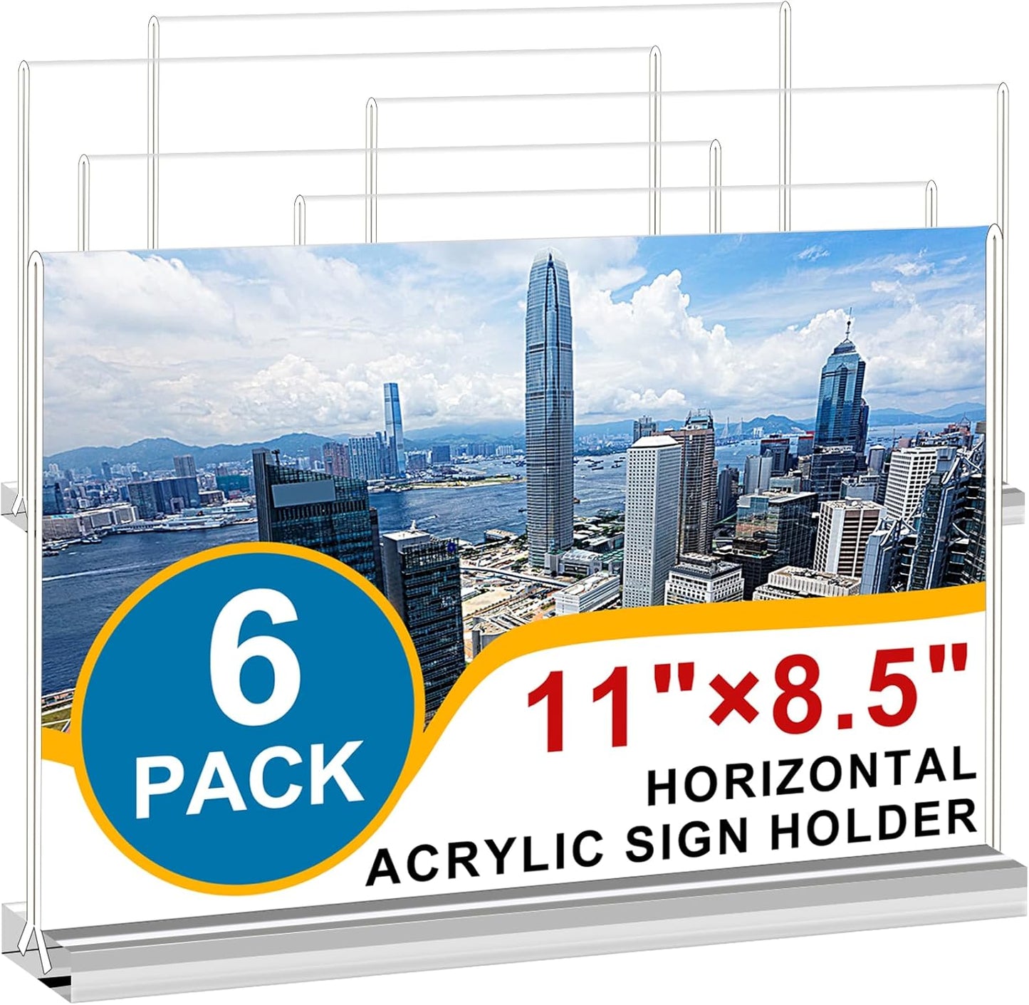 Arrobust Acrylic Sign Holder 8.5x11 Inches 6 Pack Horizontal, T -Shaped Double Sided Clear Paper Frames, PlasticTable Menu Display Holder, Document Flyer Table Stand for Office, Store, Restaurant