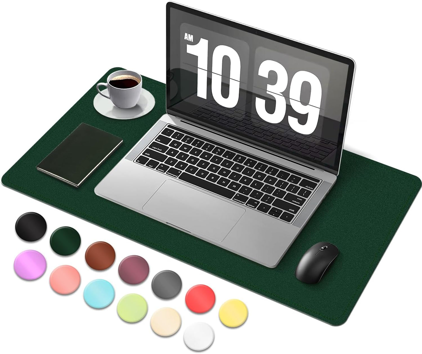 Desk Pad Protector, Leather & Suede Desk Mat, Non-Slip Desk Pad Mat, Large Mouse Pad, Waterproof Desk Blotter Mat, Desk Cover for Office, Home (Blackish Green, 23.6" x 13.7")