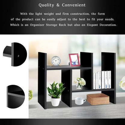J.M.Deco Desktop Organizers and Storage for Office, Adjustable Desktop Organizer Shelf Double H Display, True Natural Stand Shelf, Black
