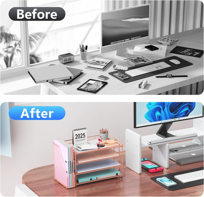 gianotter 4-Tier Paper Organizer With Magazine Holder, Desk Organizers and Accessories, Cute Desk Accessories for Women, File Organizer for Office Supplies Storag(Rose Gold)