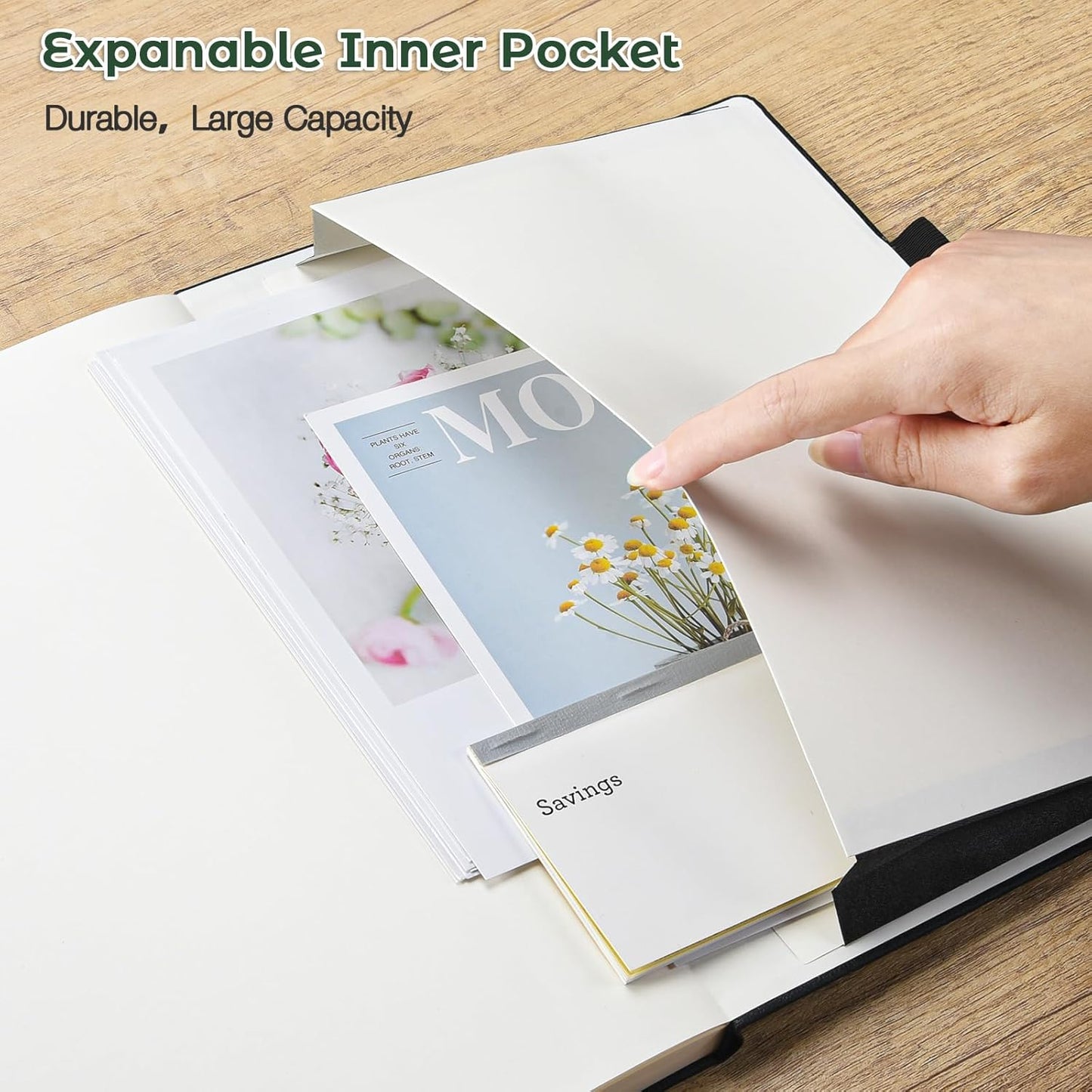 Lined Journal Notebook, 8.5" x 11" Hardcover Leather Notebook for Work, Wide Ruled Notebook Journal for Women Men, 192 Thick Paper, Lay Flat, 2 Pockets, A4 Large Journals for Writing, Green Notebook