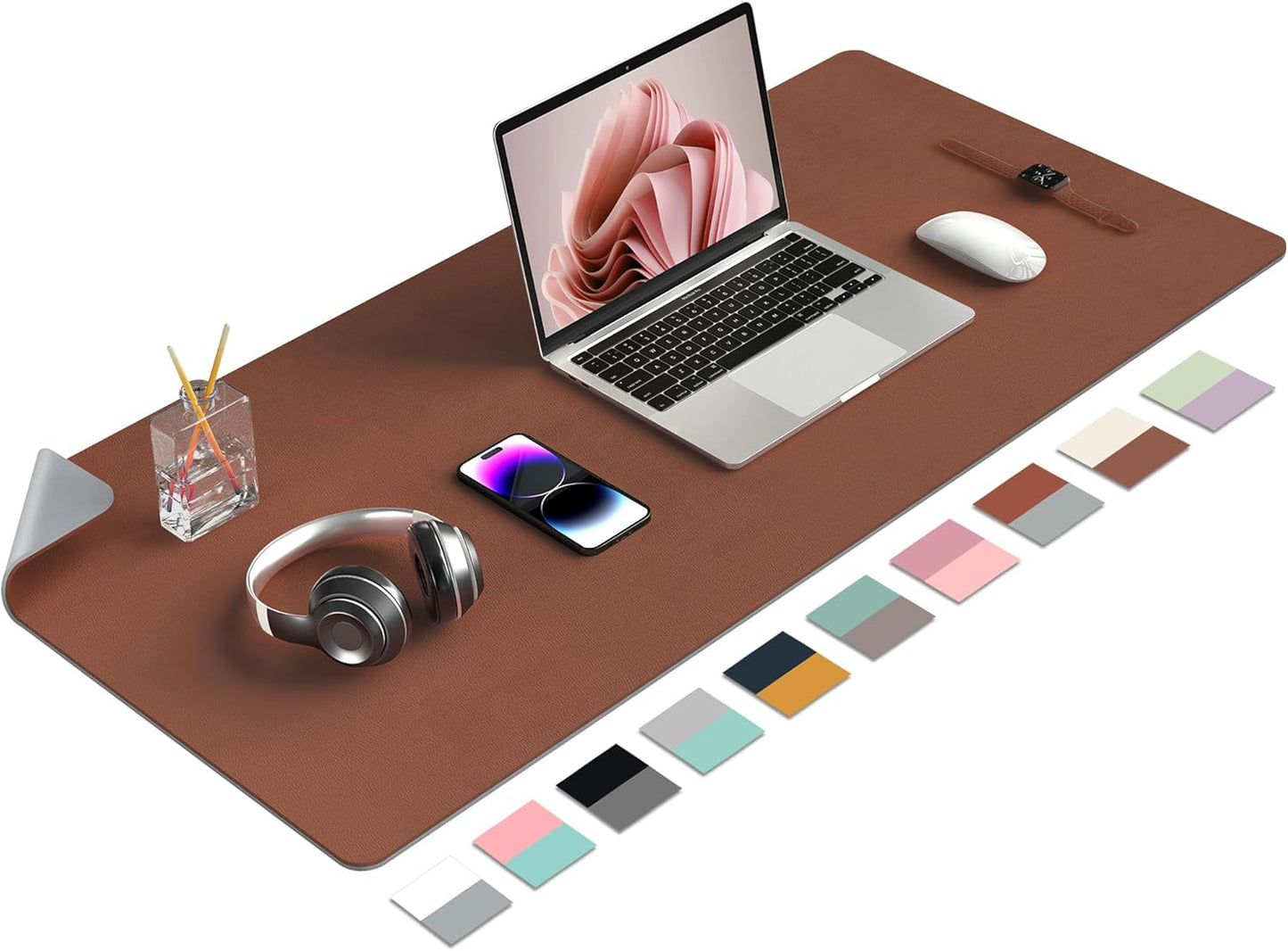 Aothia Double-Sided PU Leather Desk Pad - Non-Slip Large Mouse Pad & Desk Mat for Office, Home - Waterproof, Easy to Clean, Durable Dual-Sided Surface (Brown, 36" x 17")