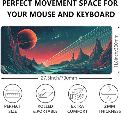 Sci Fi Space Planet Mouse Pad,Extended Mousepad Desk Pad with Stitched Edges,Non-Slip Waterproof Rubber Base Mouse Mat for Office Computer Keyboard Laptop Home(27.5x11.8 in)