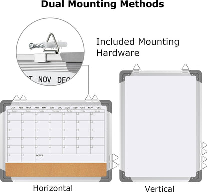 EAONE 16x12 in Double Side Whiteboard Calendar & Cork Board Combo for Wall, 3 in 1 Magnetic Dry Erase Whiteboard Monthly Calendar and Bulletin Board with Aluminum Frame for Home Office Kitchen