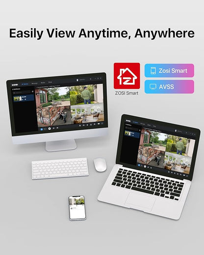 ZOSI 1080P H.265+ Home Security Camera System, AI Human Vehicle Detect, 5MP Lite 8 Channel Surveillance DVR, 8 x 1080p Weatherproof CCTV Dome Camera Outdoor, 80ft Night Vision, Remote Access (No HDD)