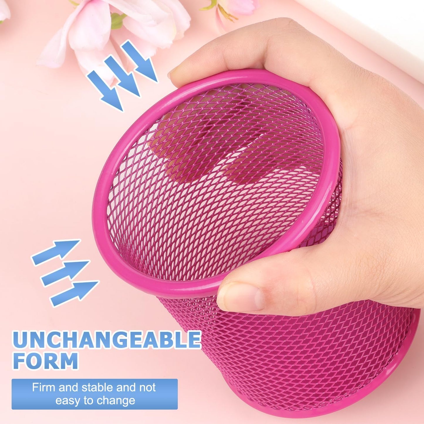 Tamaki Pen Holder Cup for Desk, Wire Mesh Pencil Cup Holder for Desk Office Pen Organizer (Pink)