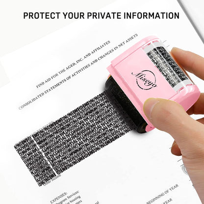 Miseyo Wide Identity Theft Protection Roller Stamp Set - Pink (3 Refill Ink Included)