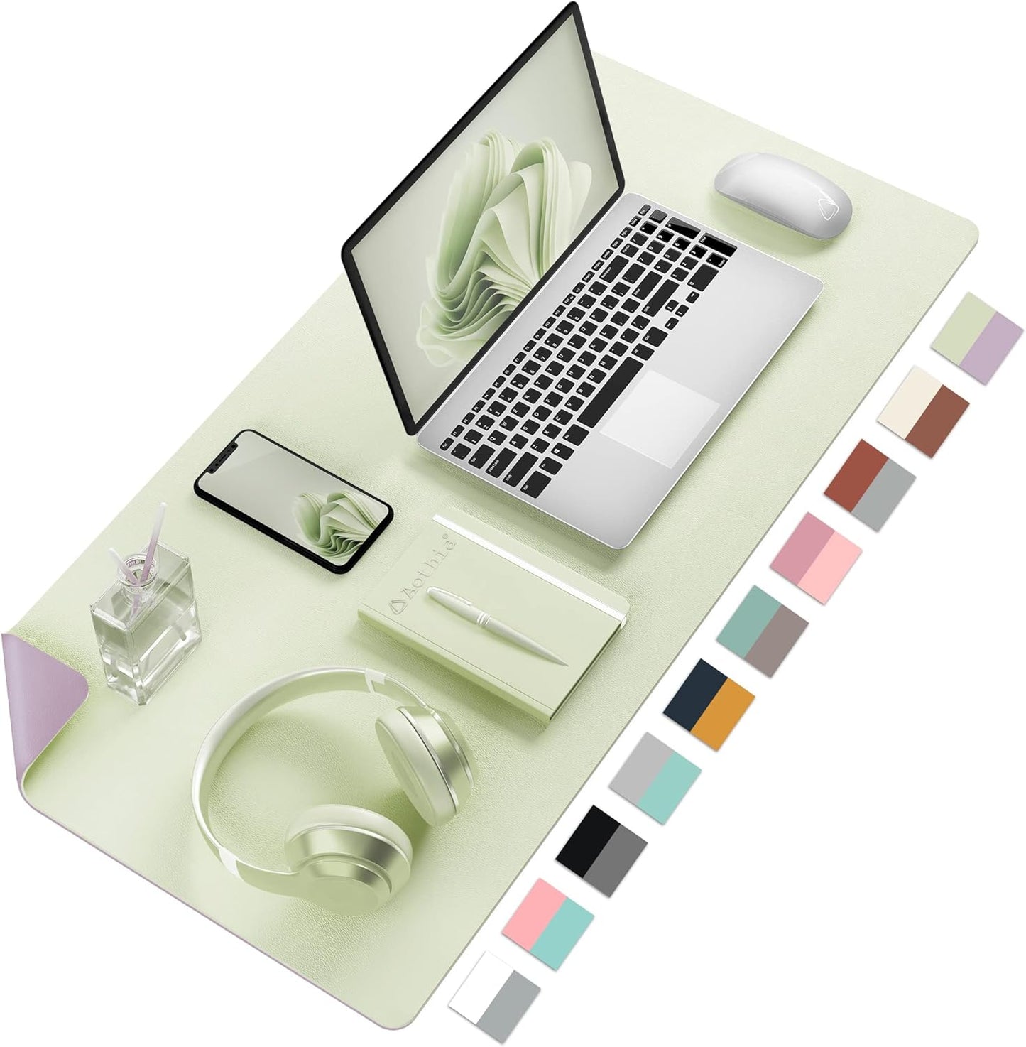 Aothia Double-Sided PU Leather Desk Pad - Non-Slip Large Mouse Pad & Desk Mat for Office, Home - Waterproof, Easy to Clean, Durable Dual-Sided Surface (31.5" x 15.7", Matcha Green)