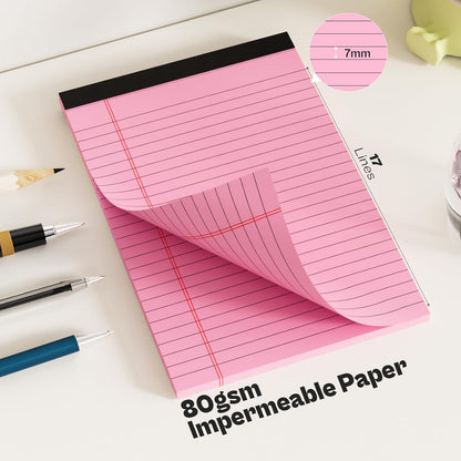 4 Pack Note Pads 5 x 8 Inch Pink Small Legal Pads 5 x 8 Colored Notepad 5 x 8 Micro Perforated Writing Pads Lined Paper Pads College Ruled Pad Paper 30 Sheets Notebook for Study, To-Do Lists, Office