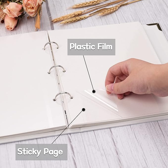 Vienrose Photo Album Self Adhesive 40 Pages Hardcover with DIY Scrapbooking Kit 3 Rings Paper Scrapbook for Lover Friends Kids Wedding Purple
