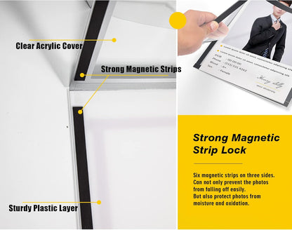 Acrylic Magnetic Sign Holder, Easy-Opening 8.5 x 11 Wall Mount Display Frames, Self Adhesive Back Plastic Clear Document Frame, Horizontal & Vertical Display (Silver, 6Pack)