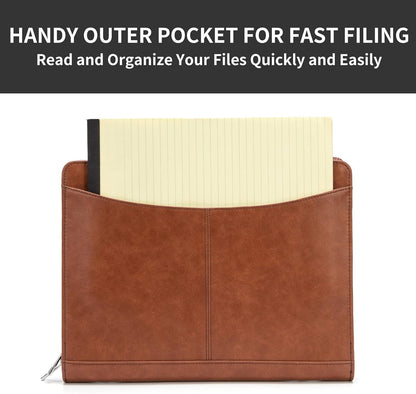 Personalized Vegan Leather Portfolio with Front Pocket for Men and Women, Custom Zippered Padfolio Binder for 8.5 x 11 Legal Pad Notebook, Professional Laptop Case, Brown