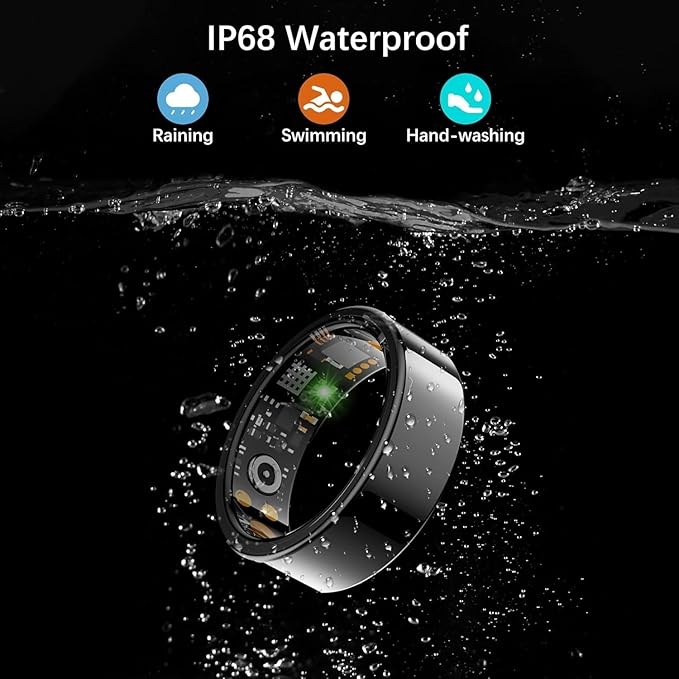 Smart Health Ring for Women Men, Fitness Tracker Ring with Heart Rate, Blood Oxygen, Sleep Tracker, Step Tracker, No Subscription Fee, IP68 Waterproof Smart Ring for iphone & Android (Black, 10#)