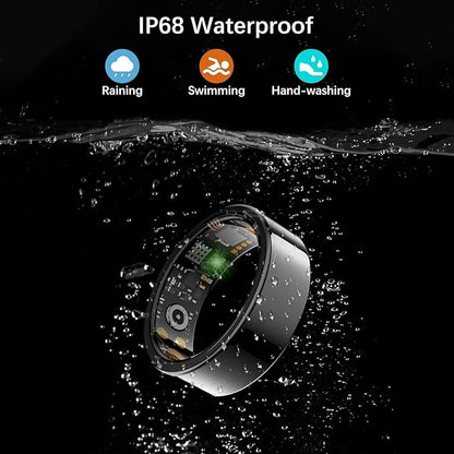 Smart Health Ring for Women Men, Fitness Tracker Ring with Heart Rate, Blood Oxygen, Sleep Tracker, Step Tracker, No Subscription Fee, IP68 Waterproof Smart Ring for iphone & Android (Black, 10#)