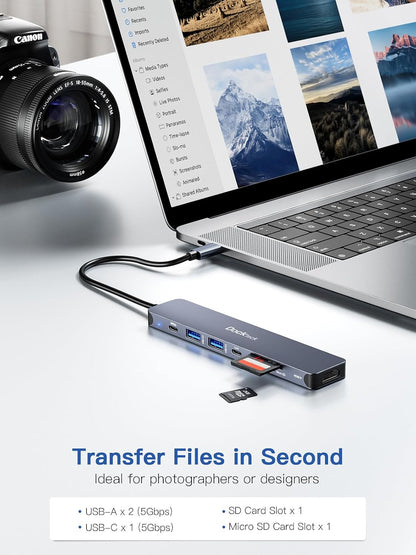USB C Hub, dockteck 7 in 1 Multiport USB C Adapter with 4K HDMI, 100W PD, 5 Gbps USB-C, 2 USB-A Data Ports, SD/TF Card Reader for MacBook Pro/Air, iPad Pro, Surface Pro, Steam Deck, XPS, HP