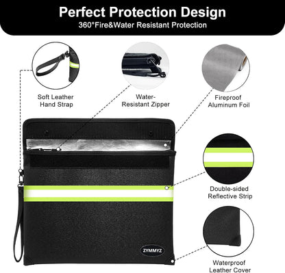 Upgraded Insulated Fire Proof Money Bag for Cash,6200℉ Fireproof&Waterproof Document Pouch with Water Resistant Zipper,Fireproof Envelopes for Important Documents,Valuables（Not Suitable for A4 Files）