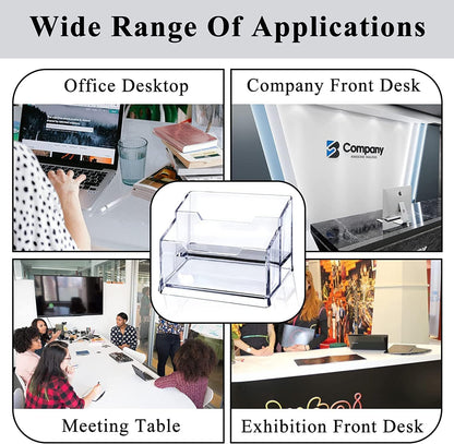 3 Pack Clear Acrylic Business Card Holder,2 Tier Premium Acrylic Clear Business Card Holder Stand for Desk Fits 100 Business Cards