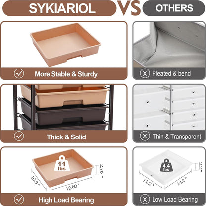 Rolling Carts with Wheels,Utility Cart with 8 Drawers and Wooden Tabletop,Rolling Drawer Cart,Plastic Drawer Storage for Living Room,Classroom,Bedroom,Bathroom,Dorm,Office,Brown