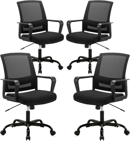 CLATINA Ergonomic Rolling Mesh Desk Chair with Executive Lumbar Support and Adjustable Swivel Design for Home Office Computer Black 4 Pack