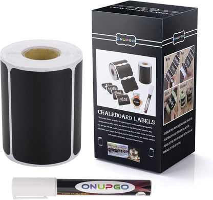 ONUPGO Chalkboard Labels-180pcs Waterproof Reusable Blackboard Stickers with 1 Liquid Chalk Marker for Mason Jars, Parties Decoration, Craft Rooms, Weddings, Storage, Organize Your Home & Kitchen