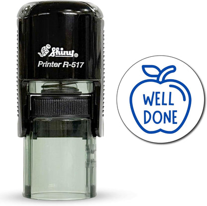 Shiny Well Done Teacher Stamp, Round Self Inking Stamp for Classroom, Blue Ink